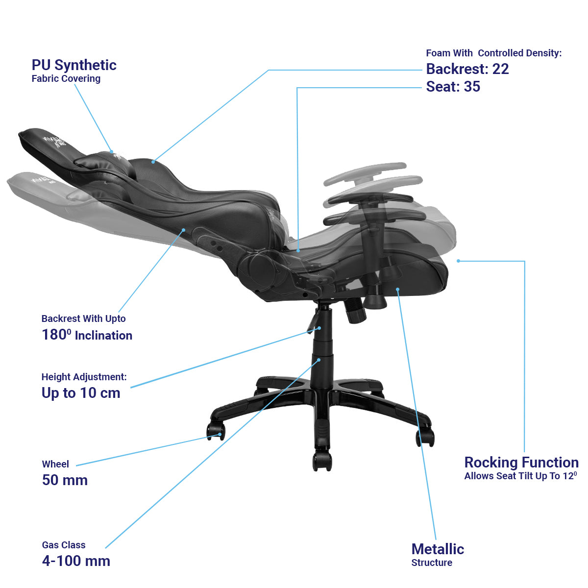 Ant Esports 9077 Ergonomic Black Gaming Chair with all features