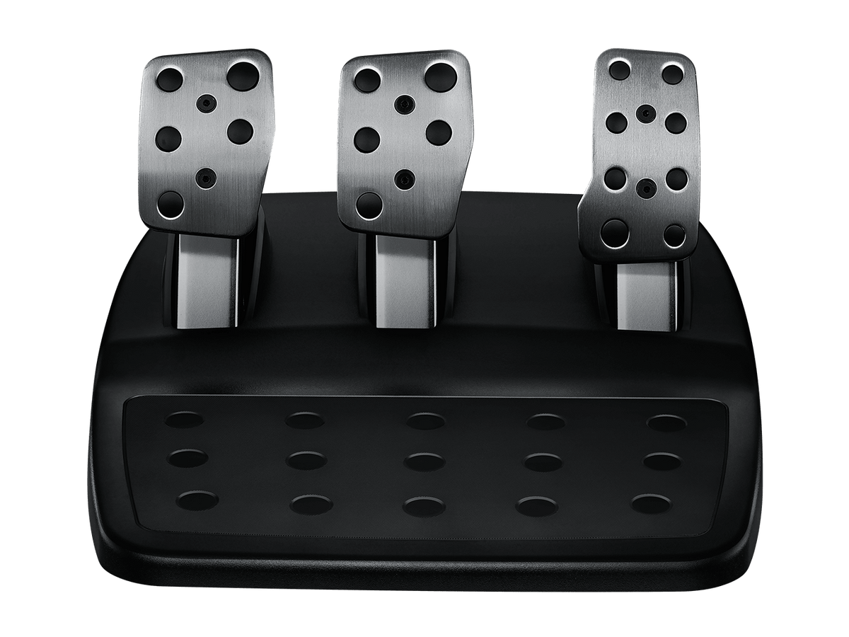 Logitech G29 Racing Wheel for PS5 with pedals and leather grip. Pedal View