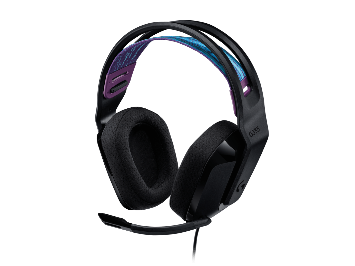 Logitech G335 Gaming Headset in Black with lightweight design and memory foam ear pads.