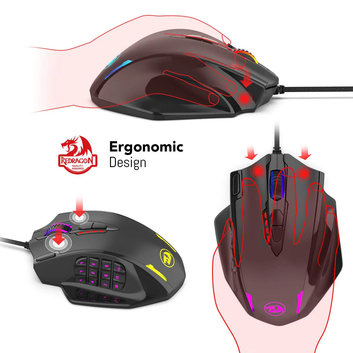 Redragon Impact M908 – RGB MMO Gaming Mouse (18 Buttons, 12 Side)