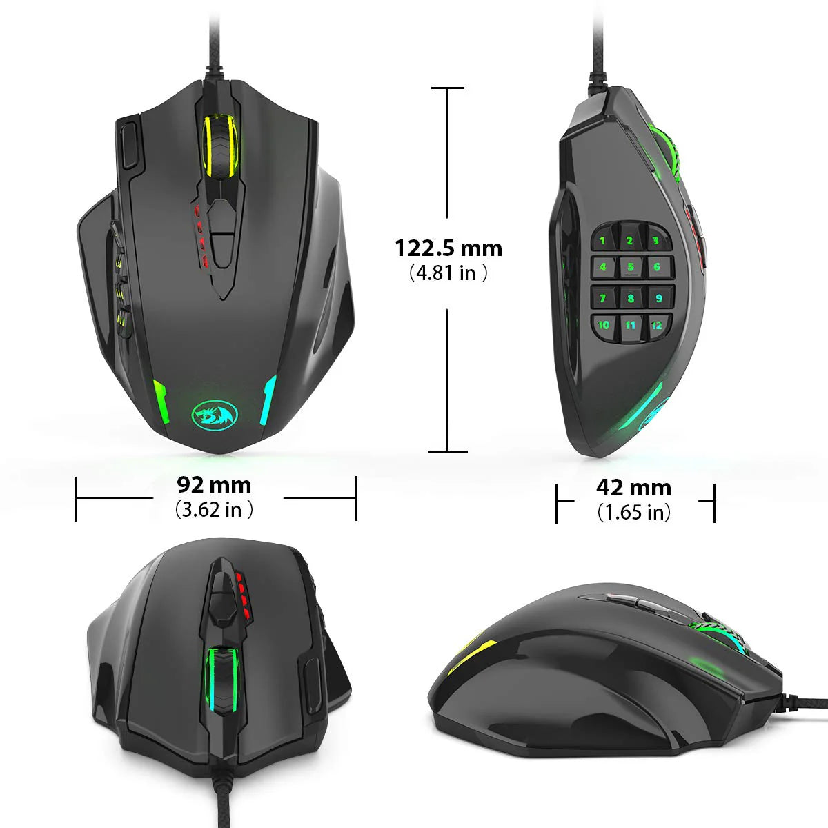 Redragon Impact M908 – RGB MMO Gaming Mouse (18 Buttons, 12 Side)
