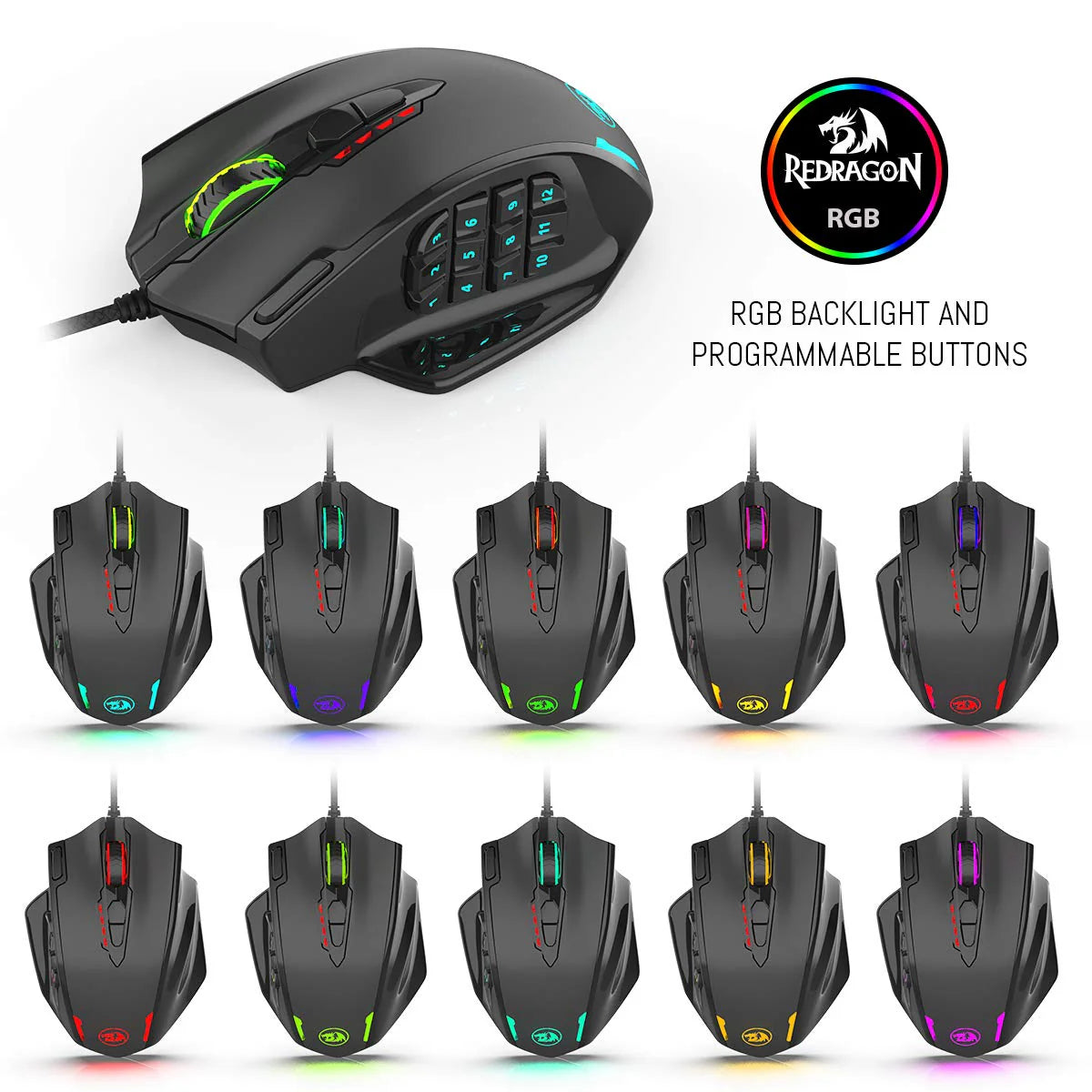Redragon Impact M908 – RGB MMO Gaming Mouse (18 Buttons, 12 Side)