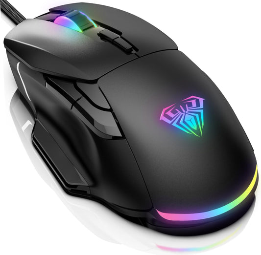 AULA F815 Wired Gaming Mouse with RGB lighting and high-precision 6400 DPI sensor