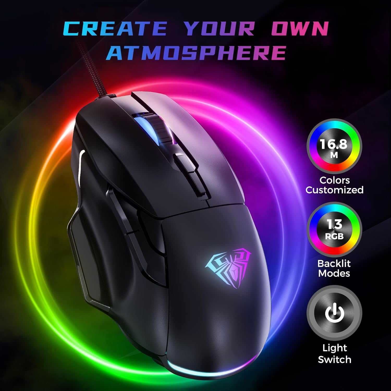 AULA F815 Wired Gaming Mouse with RGB lighting