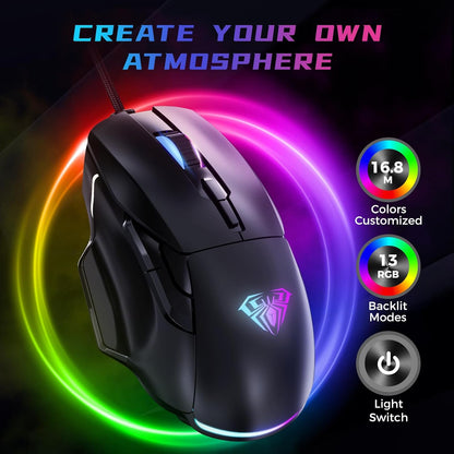 AULA F815 Wired Gaming Mouse with RGB lighting