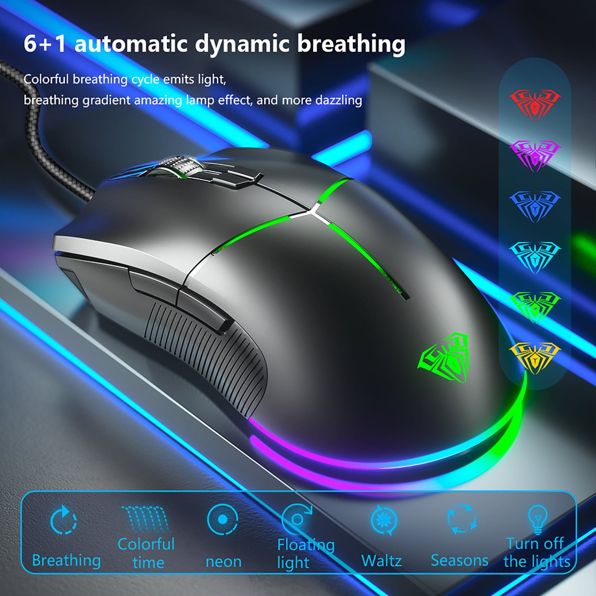 AULA F820 wired gaming mouse with 8 programmable buttons for FPS & MOBA games