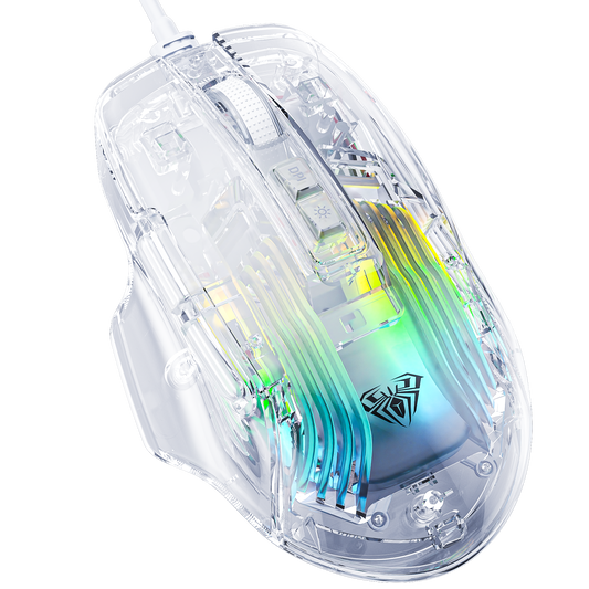 AULA S80 Transparent Wired Gaming Mouse with RGB lighting and 7200 DPI