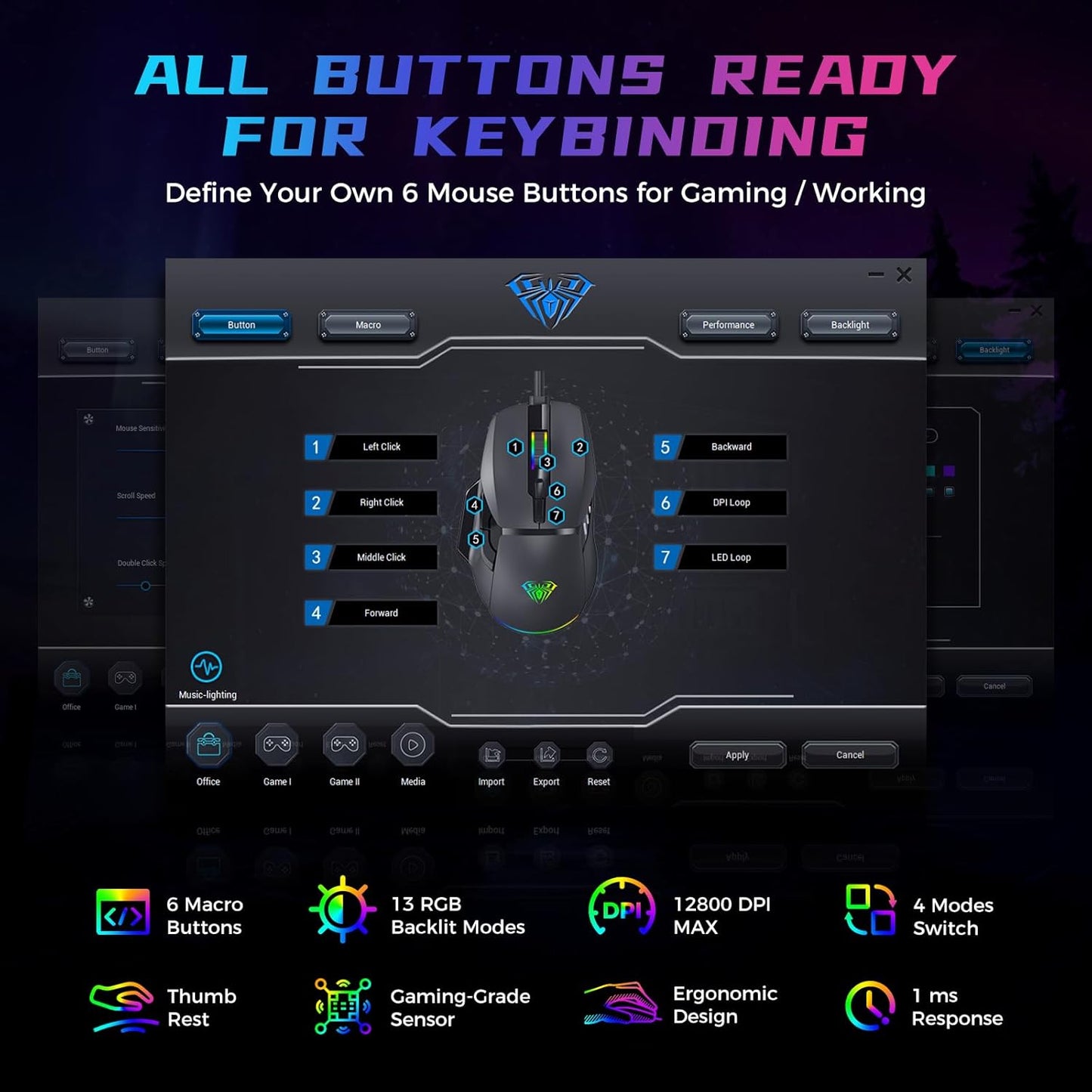 ULA F815 black gaming mouse ultra-fast response time