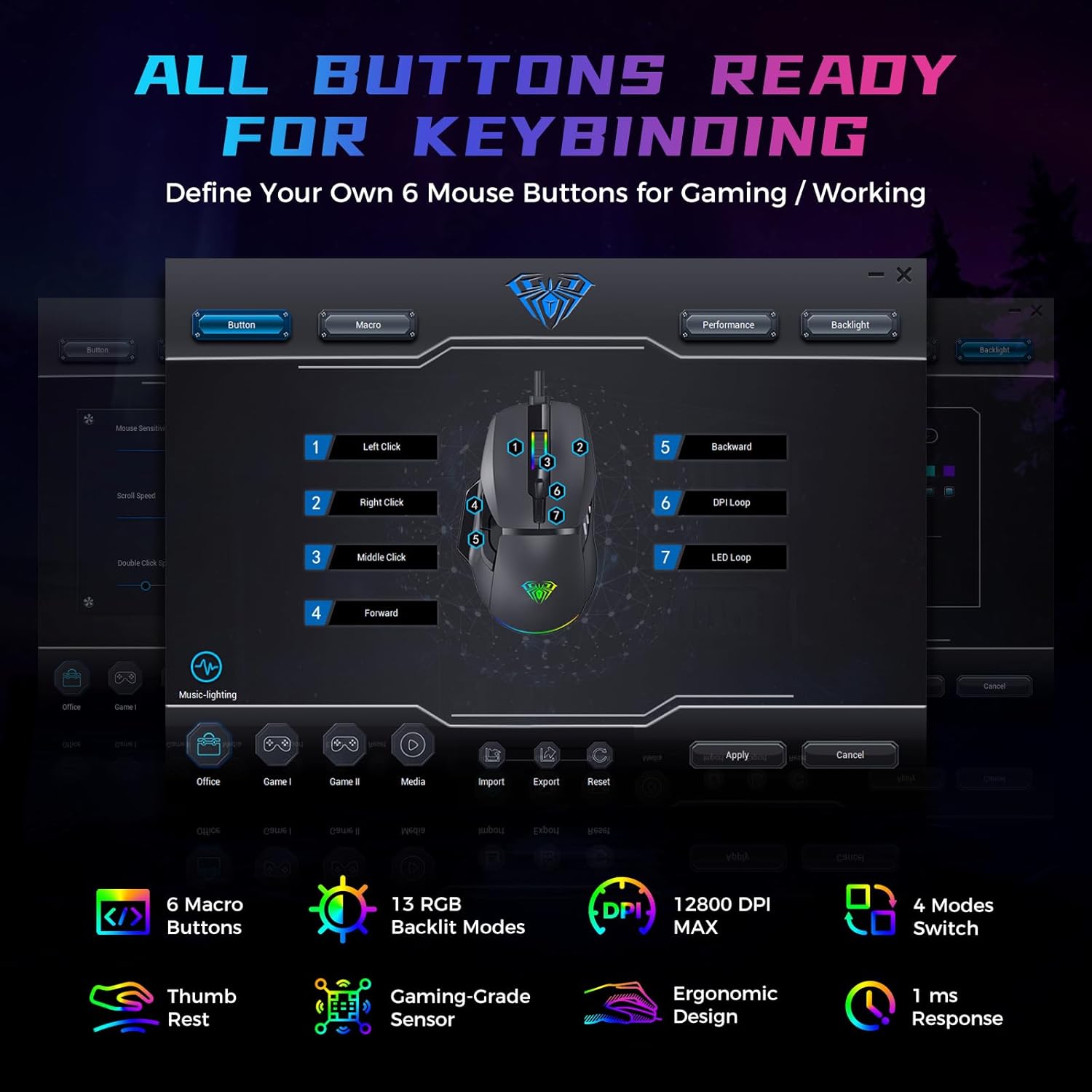ULA F815 black gaming mouse ultra-fast response time