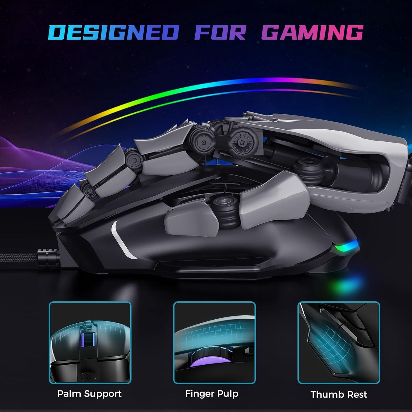 ULA F815 black gaming mouse with ergonomic design and ultra-fast response time