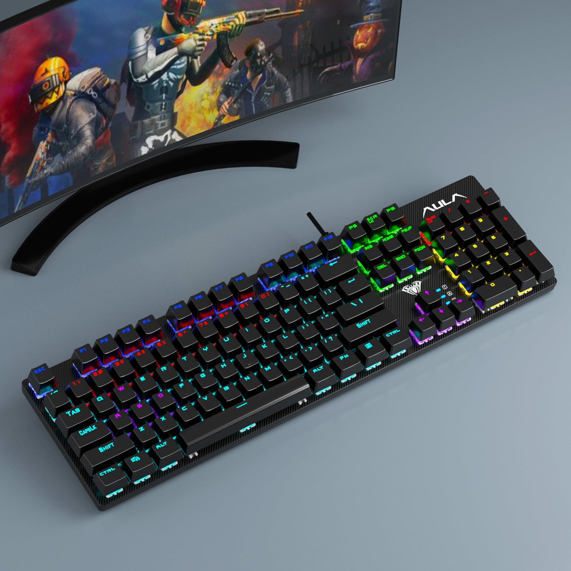 Best mechanical keyboard under budget – AULA S2022 with RGB lighting on desk setup