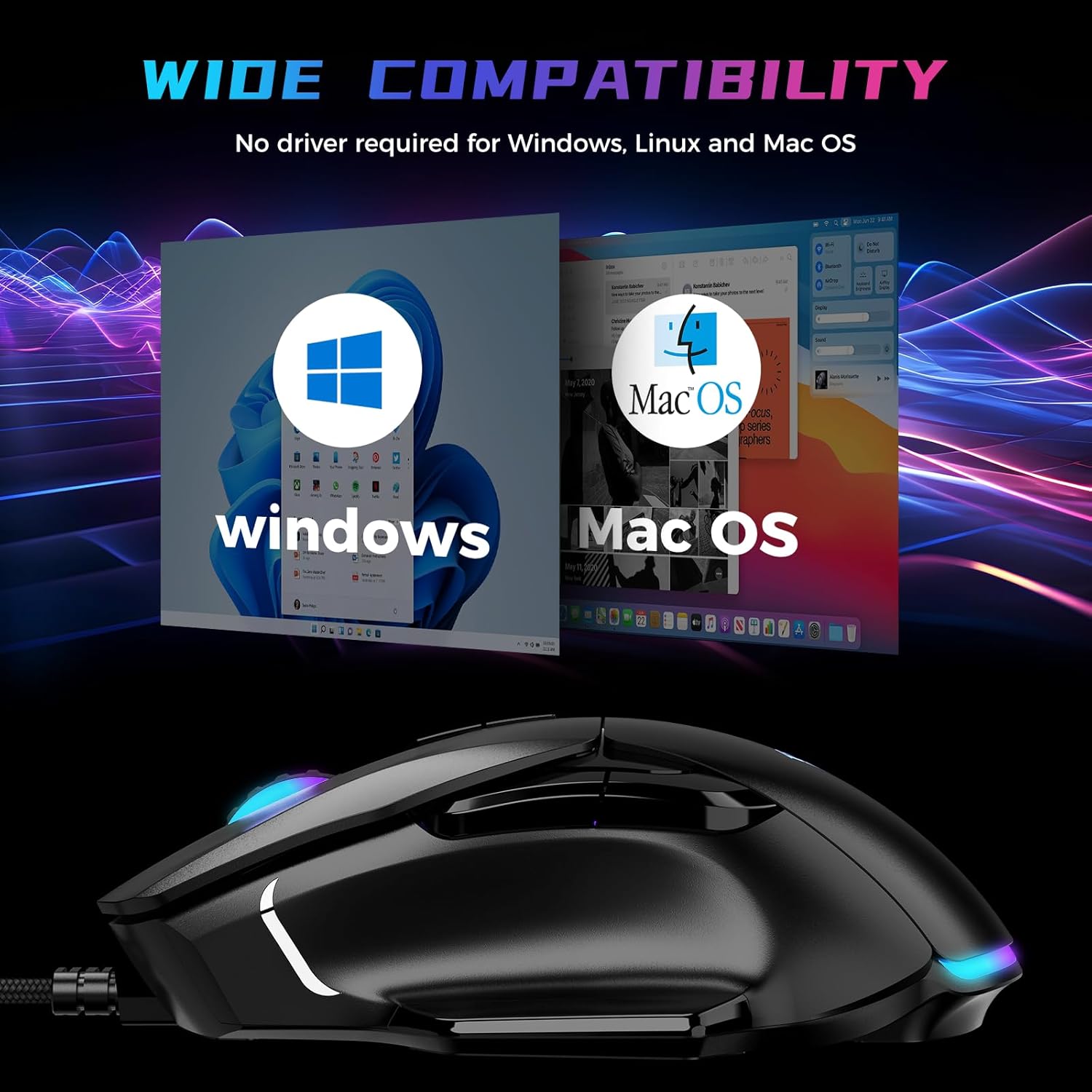 AULA F815 Wired Gaming Mouse with RGB lighting and high-precision 6400 DPI sensor