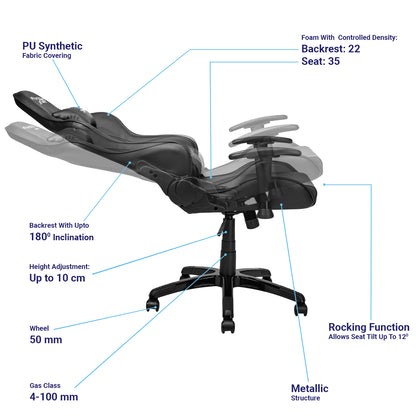 Ant Esports 9077 Ergonomic Black Gaming Chair with all features
