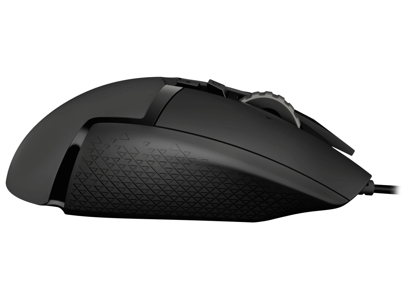Close-up of Logitech G502 HERO RGB lighting with customizable color options.