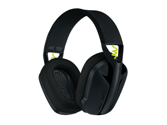Logitech G435 Wireless Gaming Headset in sleek design with dual wireless connectivity options.