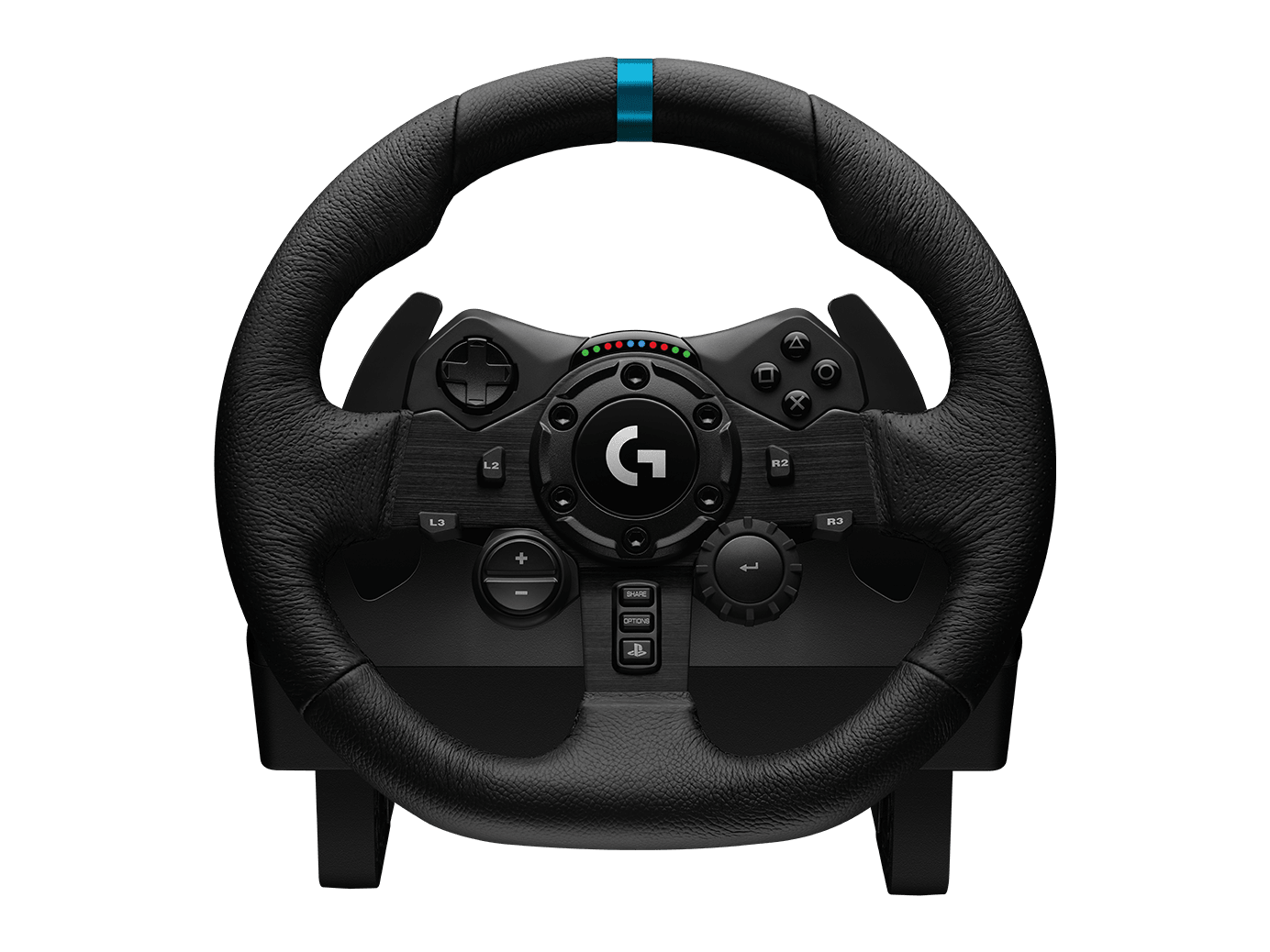 Logitech G923 TRUEFORCE Racing Wheel with pedals and leather-wrapped steering wheel.