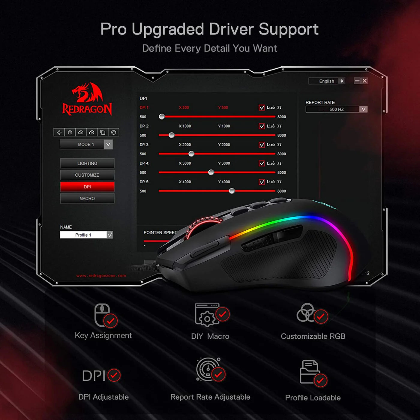 Redragon Predator M612 – RGB Wired Gaming Mouse | 11 Buttons, 8000 DPI