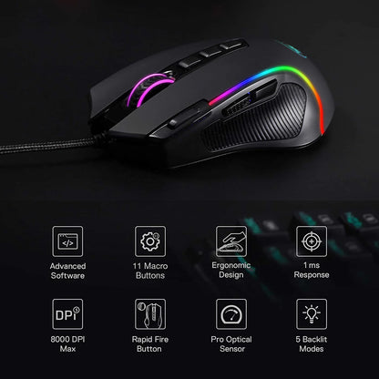 Redragon Predator M612 – RGB Wired Gaming Mouse | 11 Buttons, 8000 DPI