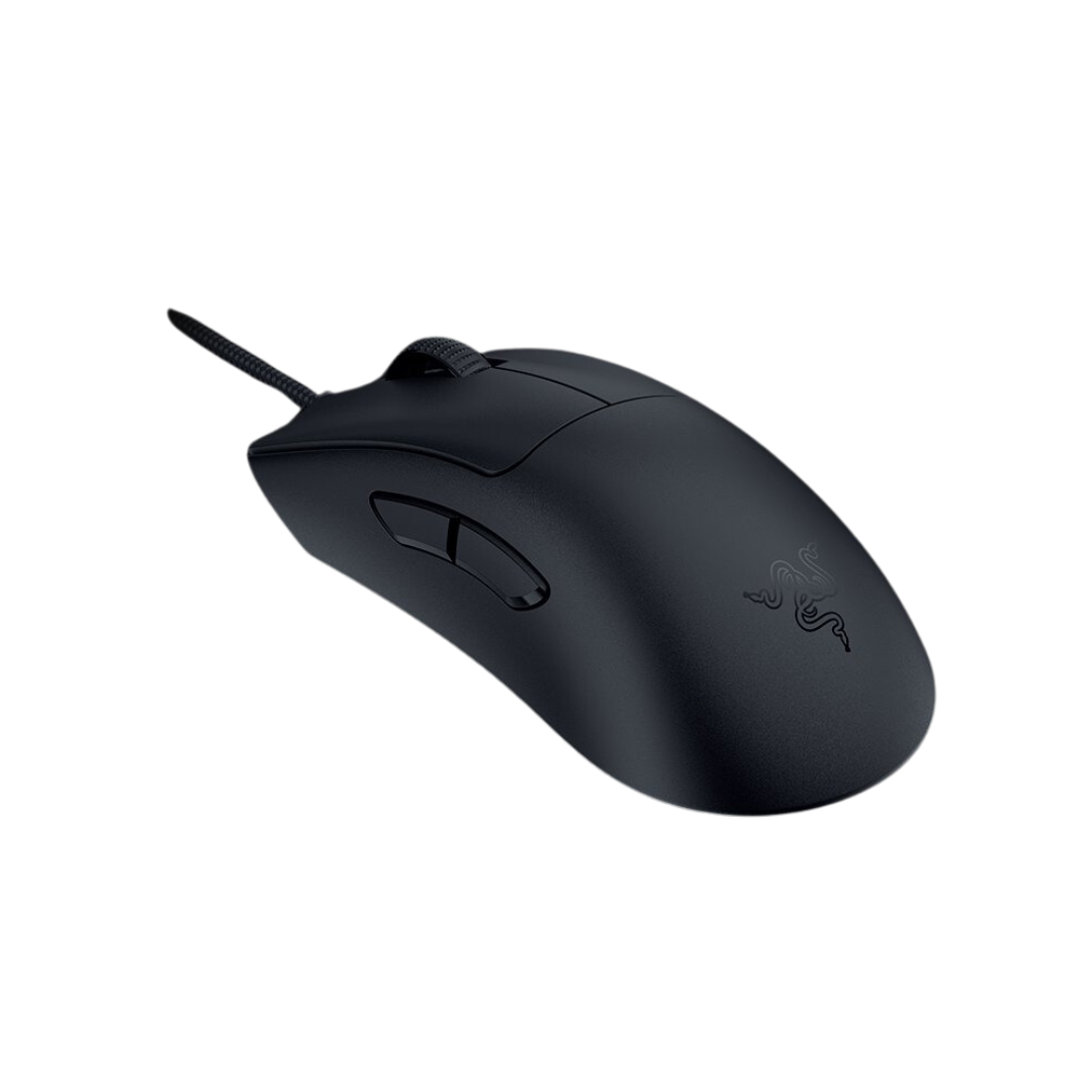 Razer DeathAdder V3 wired mouse with a durable braided cable, designed for a stable and responsive gaming experience.