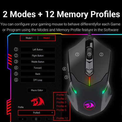 Redragon M601 RGB Centrophorus Wired Gaming Mouse