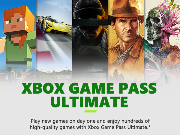 Promotional image for Xbox Game Pass Ultimate with various game characters and text.