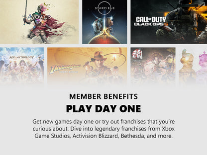 Promotional graphic for gaming membership benefits with game covers and text.